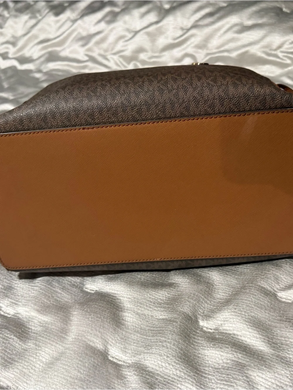 Michael Kors Brown and Tan Signature Logo Tote with Gold Charm
